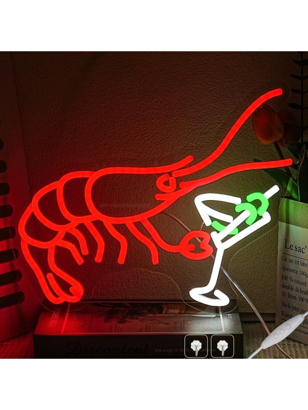 Shrimp Neon Sign Red White Martini Neon Light Seafood LED Light Restaurant Theme